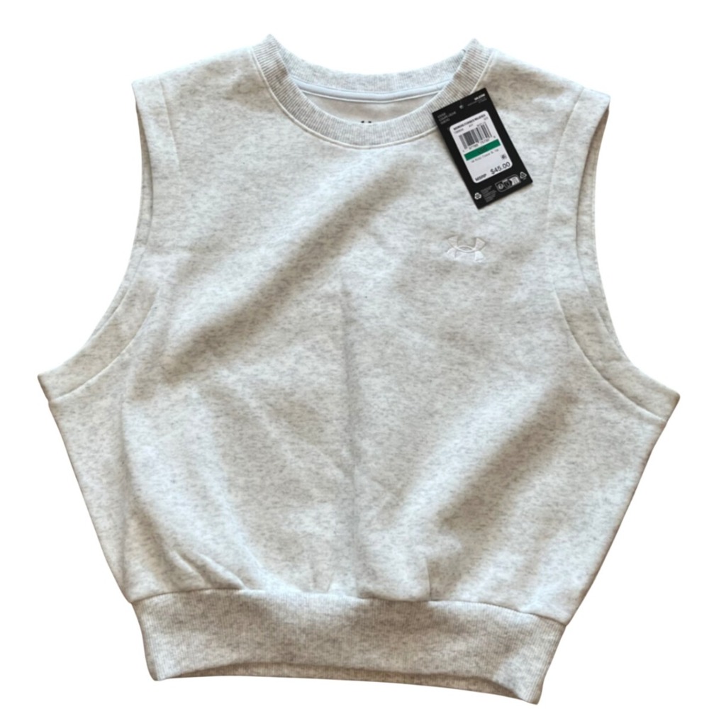 Under Armour Womens Rival Fleece SL Top Gray Sleeveless Sweatshirt 1389656 L NWT